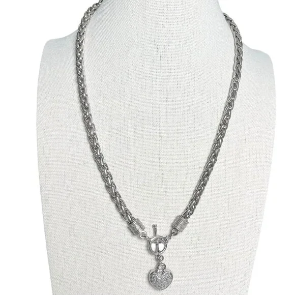 Heart Pendant Toggle Clasp Silver Chain Necklace 18" Kay Jewelers - Picture 2 of 4